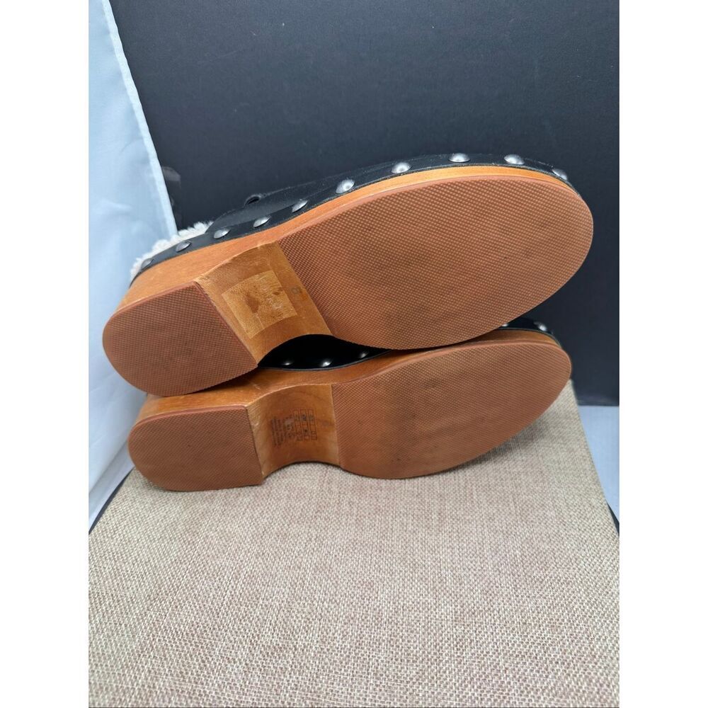 Kelsi Dagger Black Leather Clogs with Brown Sole - Picture 8 of 11